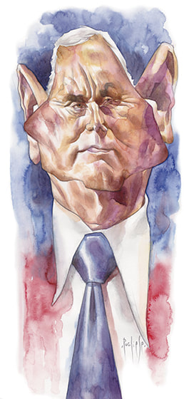 Caricatura de Mike Pence por David Pugliese. Publicada en la revista el jueves.